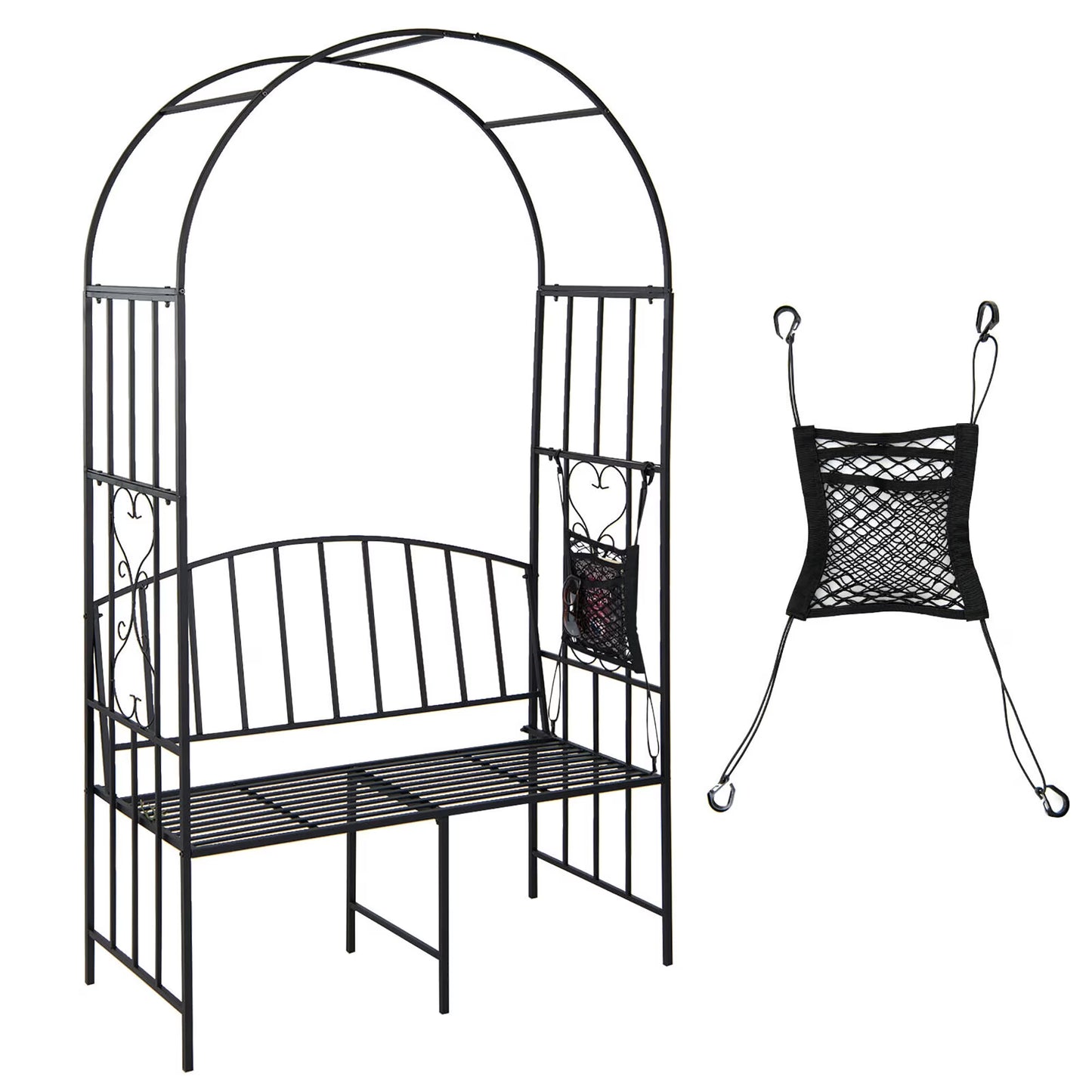 Gymax Steel Garden Arch w/2-Seat Bench 6'7''H x 3'8''W Outdoor Arbor for Climbing Plants