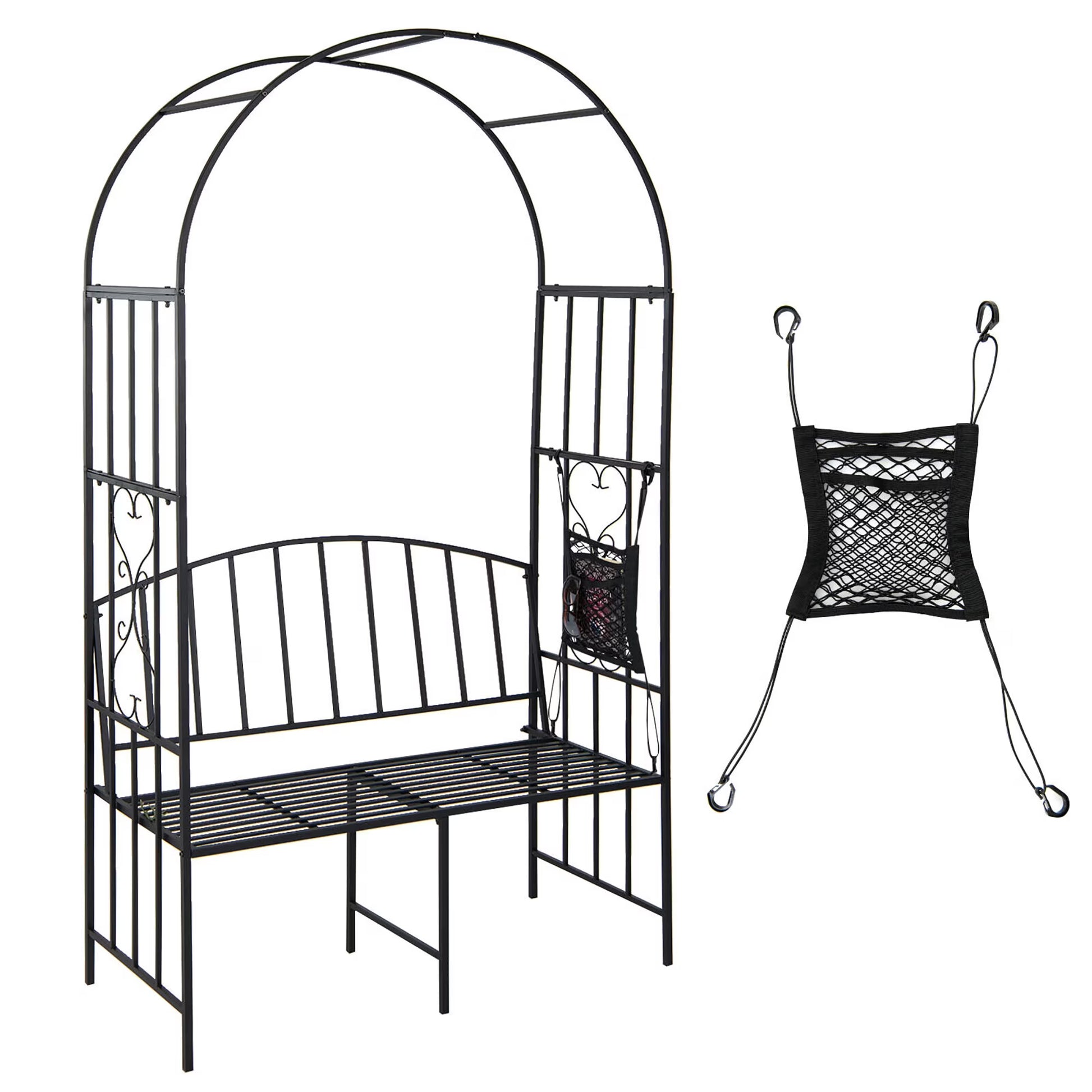 Gymax Steel Garden Arch w/2-Seat Bench 6'7''H x 3'8''W Outdoor Arbor for Climbing Plants