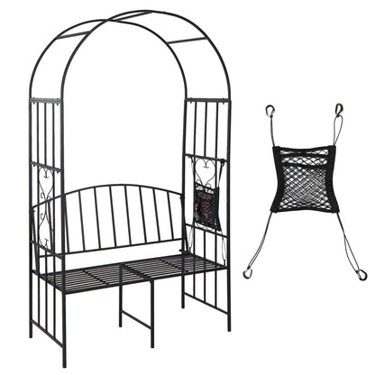 Gymax Steel Garden Arch w/2-Seat Bench 6'7''H x 3'8''W Outdoor Arbor for Climbing Plants