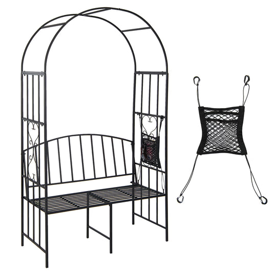 Gymax Steel Garden Arch w/2-Seat Bench 6'7''H x 3'8''W Outdoor Arbor for Climbing Plants