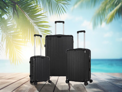 Line Embossed Hard Leather Luggage Set, Three-Piece Suitcase Set, Customs Lock, Black