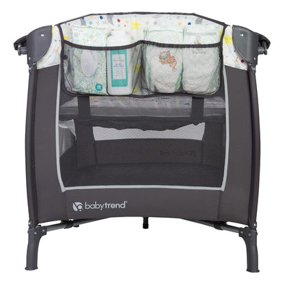 Baby Trend Lil Snooze Deluxe II Nursery Center Playard with Changer and Bassient. Twinkle Twinkle Little Moon. White/Gray