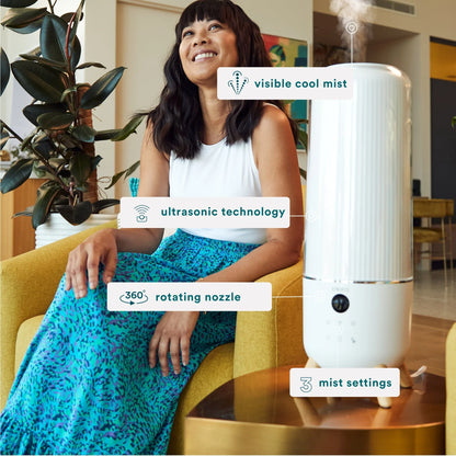 HoMedics Total Comfort Deluxe Ultrasonic Humidifier Top Fill, Large Humidifier for for Bedroom, Plants, Office - Top-Fill 1.47 Gallon White UHE-CMTF91