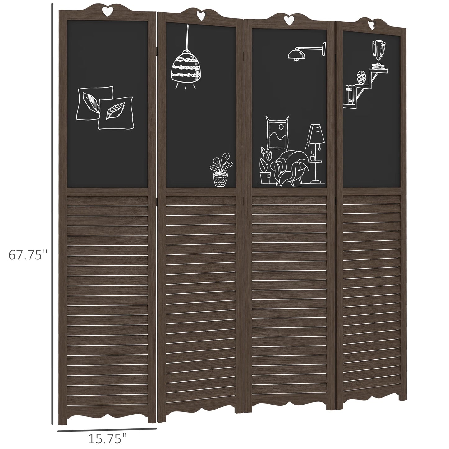 HOMCOM 5.5' 4 Panel Room Divider, Indoor Privacy Screens for Home, Brown