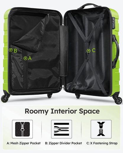 Luggage 3 Piece Sets Hard Shell Suitcase Set with Spinner Wheels20" 24" 28", Green