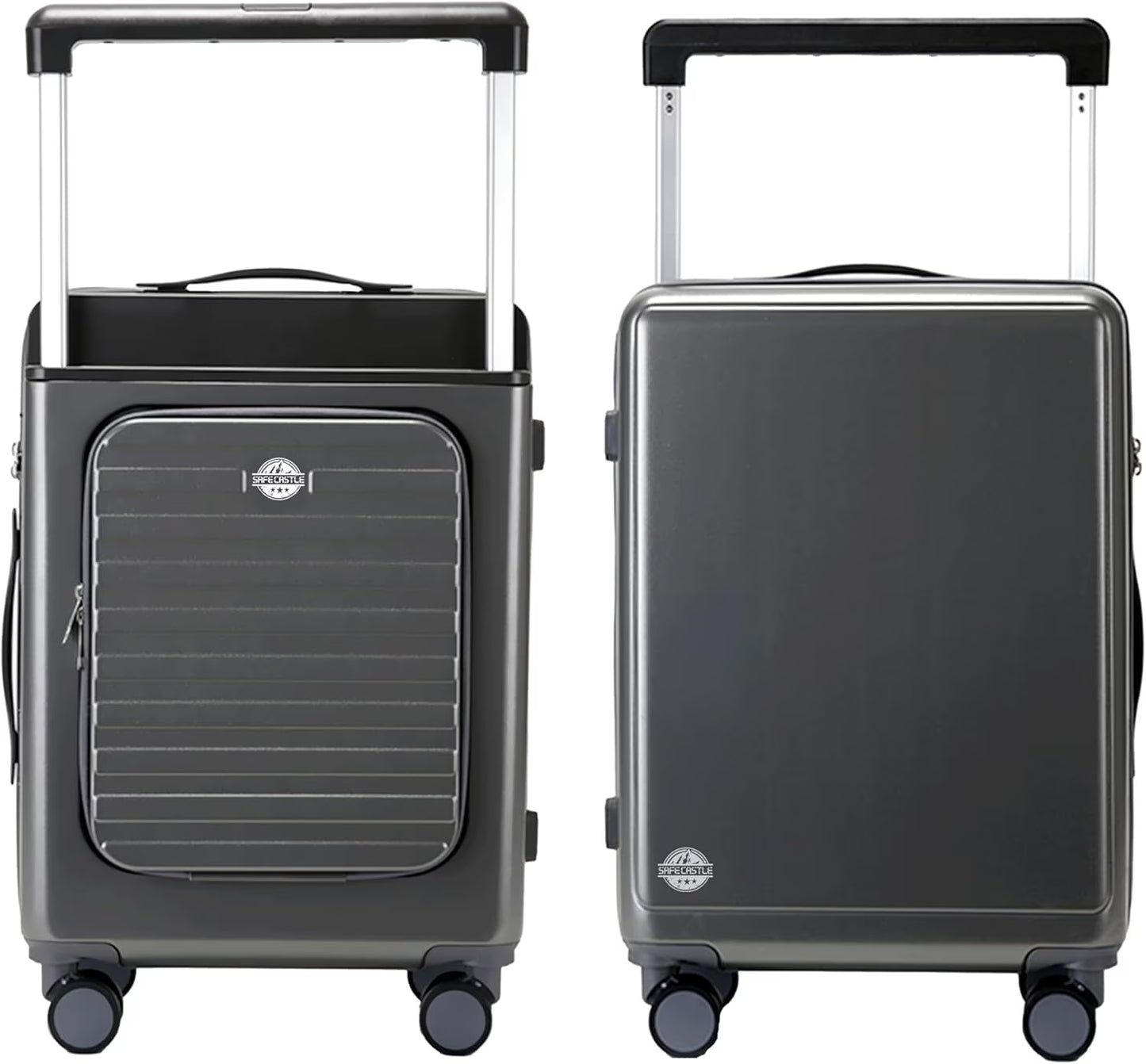 SAFECASTLE 24-Inch PC Hardshell Suitcase Wide Handle Design, Spinner Wheels, Travel Makeup Bag & Protective Luggage Cover Included Lightweight, Durable and Spacious Luggage in Black Single Unit