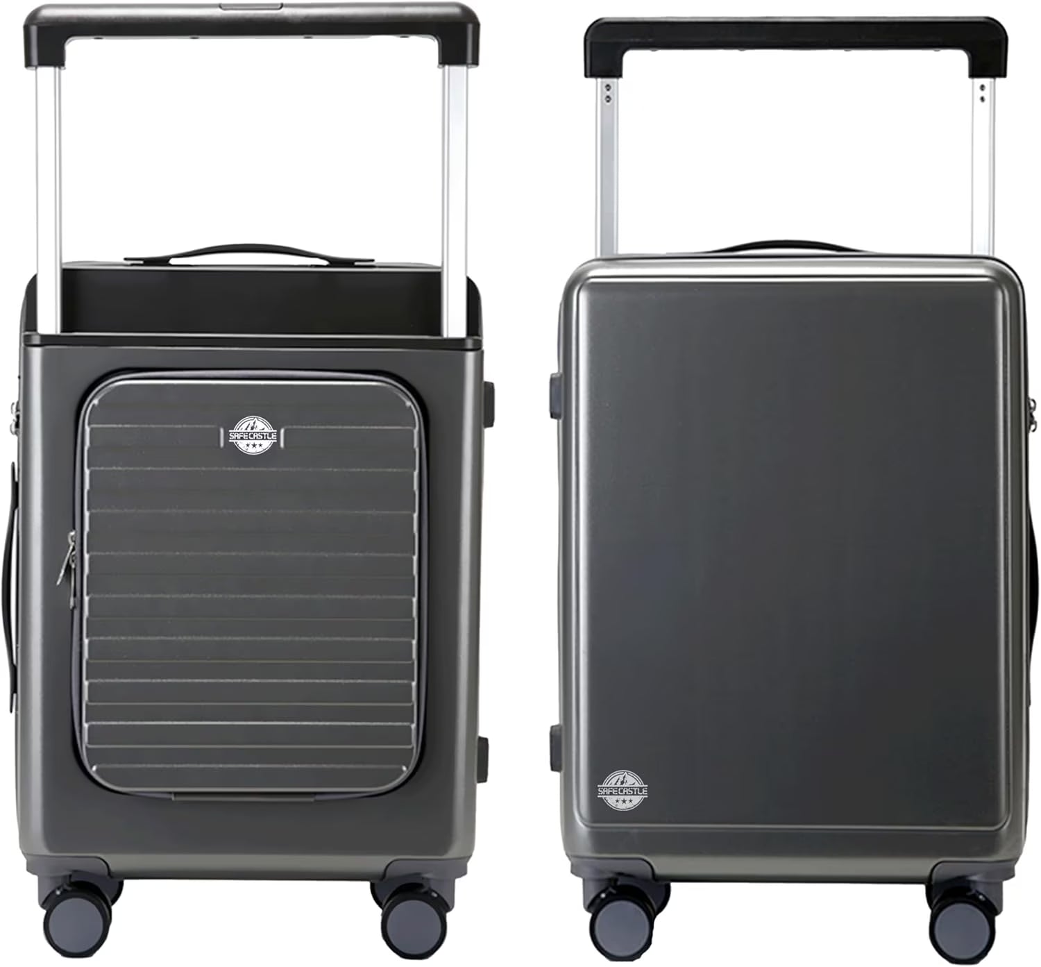 SAFECASTLE 24-Inch PC Hardshell Suitcase Wide Handle Design, Spinner Wheels, Travel Makeup Bag & Protective Luggage Cover Included Lightweight, Durable and Spacious Luggage in Black Single Unit