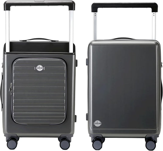 SAFECASTLE 24-Inch PC Hardshell Suitcase Wide Handle Design, Spinner Wheels, Travel Makeup Bag & Protective Luggage Cover Included Lightweight, Durable and Spacious Luggage in Black Single Unit