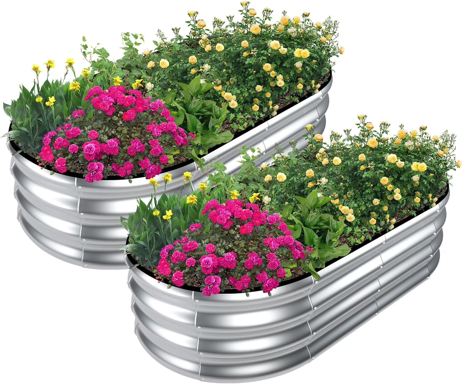 Galvanized Raised Garden Bed Outdoor, 2 Pcs 4x2x1ft Oval Metal Planter Box for Planting Plants Vegetables, White