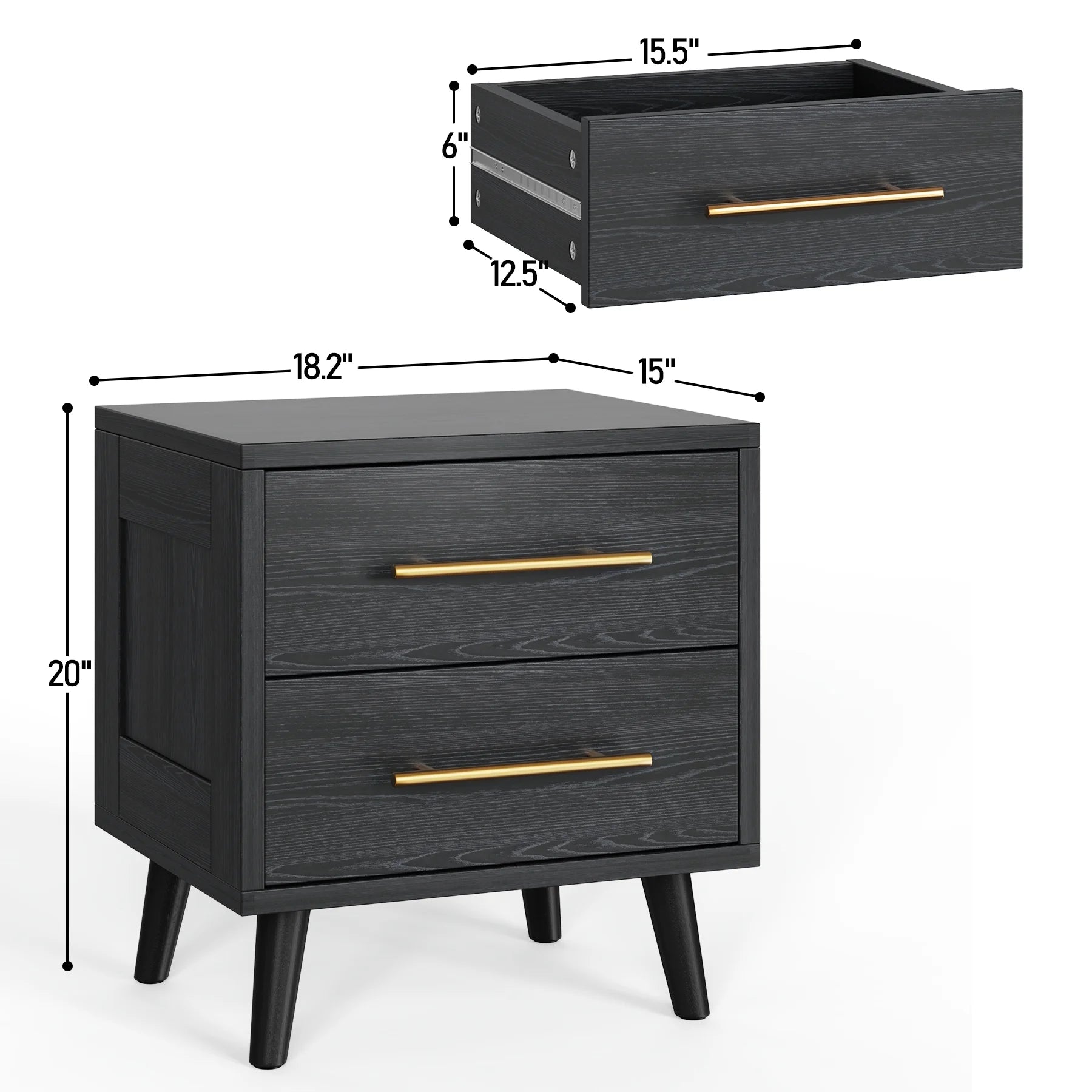 Bedroom Furniture Set - Includes Queen Bed Frame, Nightstands Set of 2, 5-Drawer Dresser & Double Wide 6-Drawer Dresser - Modern Storage Solution for Stylish Home Decor, Black