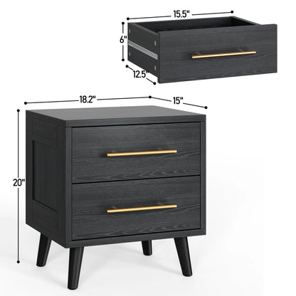 Bedroom Furniture Set - Includes Queen Bed Frame, Nightstands Set of 2, 5-Drawer Dresser & Double Wide 6-Drawer Dresser - Modern Storage Solution for Stylish Home Decor, Black