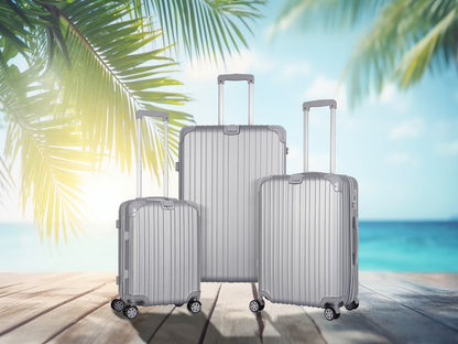 Line Embossed Hard Leather Luggage Set, Three-Piece Suitcase Set, Customs Lock, Black
