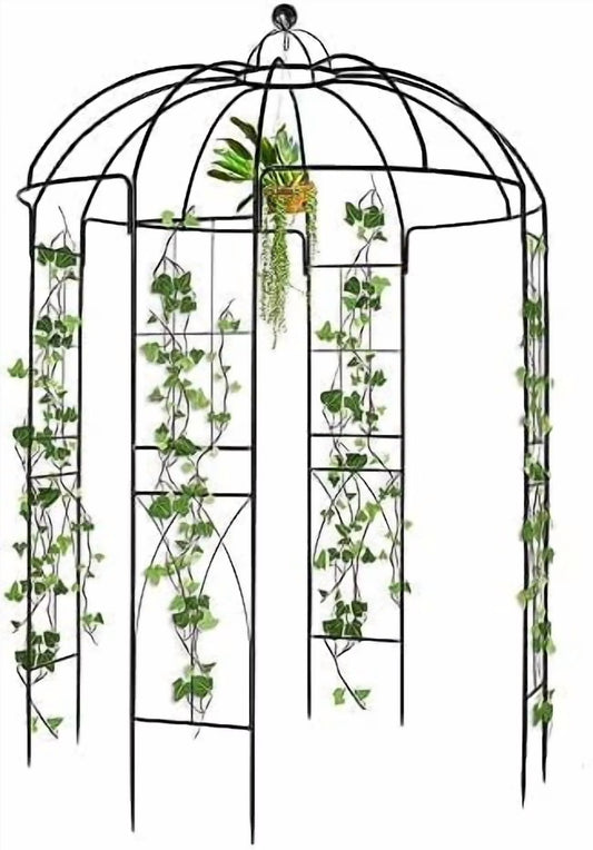 Garden Arch Arbor, Heavy Duty Metal Pergola Pavilion Trellis Birdcage Gazebo French Style 9ftx6.8ft Plants Support Use for Outdoor Climbing Plants Patio Decoration Wedding Ceremony