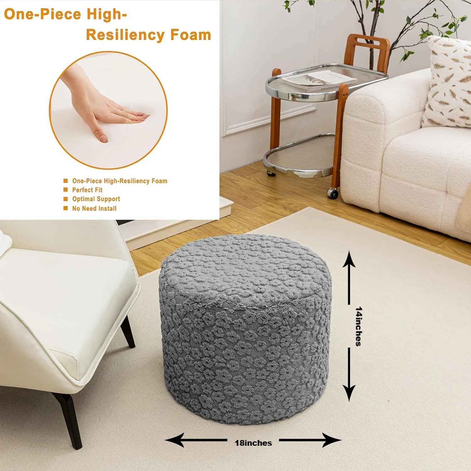 Ottoman Foot Rest Stuffed Round Boho Floor Poof Seating Armchair Ottoman Foot Stool Floor Cushion Bean Bag Pouf 18x18x14 Inch Burgundy