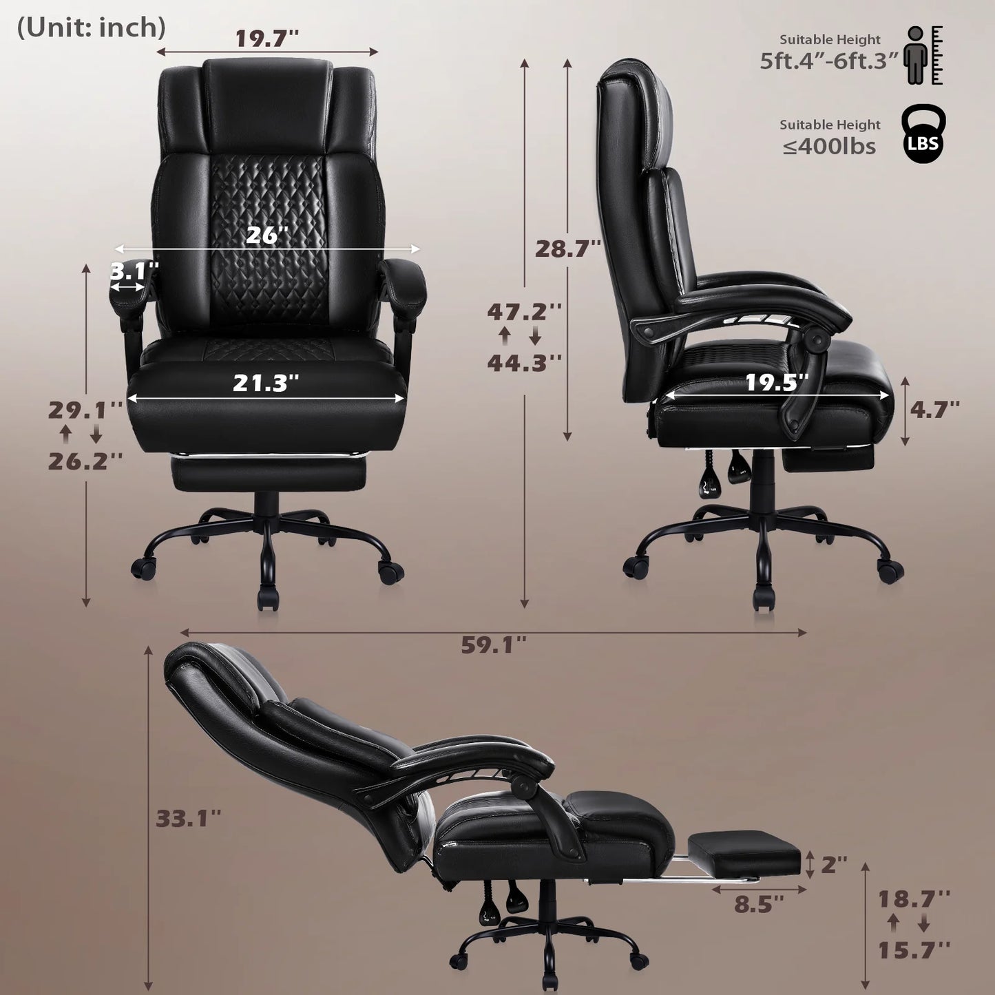 Waleaf Office Chair with Footrest,90-165° Reclining Ergonomic High Back Computer Desk Chair Lumbar Support for Home Office
