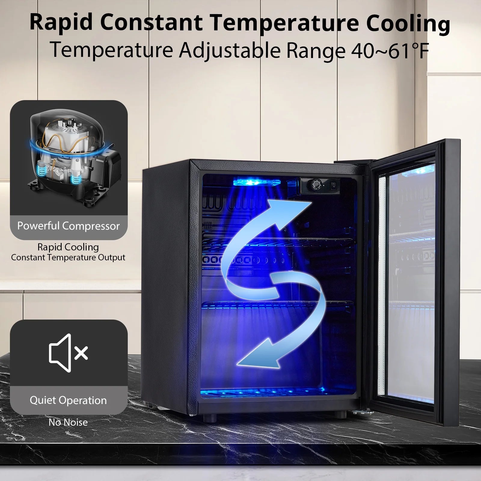Wine Cooler,Beverage Refrigerator Cooler,Freestanding Wine Cooler Refrigerator with Triple Pane Clear Glass Door,Mini Fridge Countertop Drink Cooler for Home Office,Temperature Adjustment Range 40~61°
