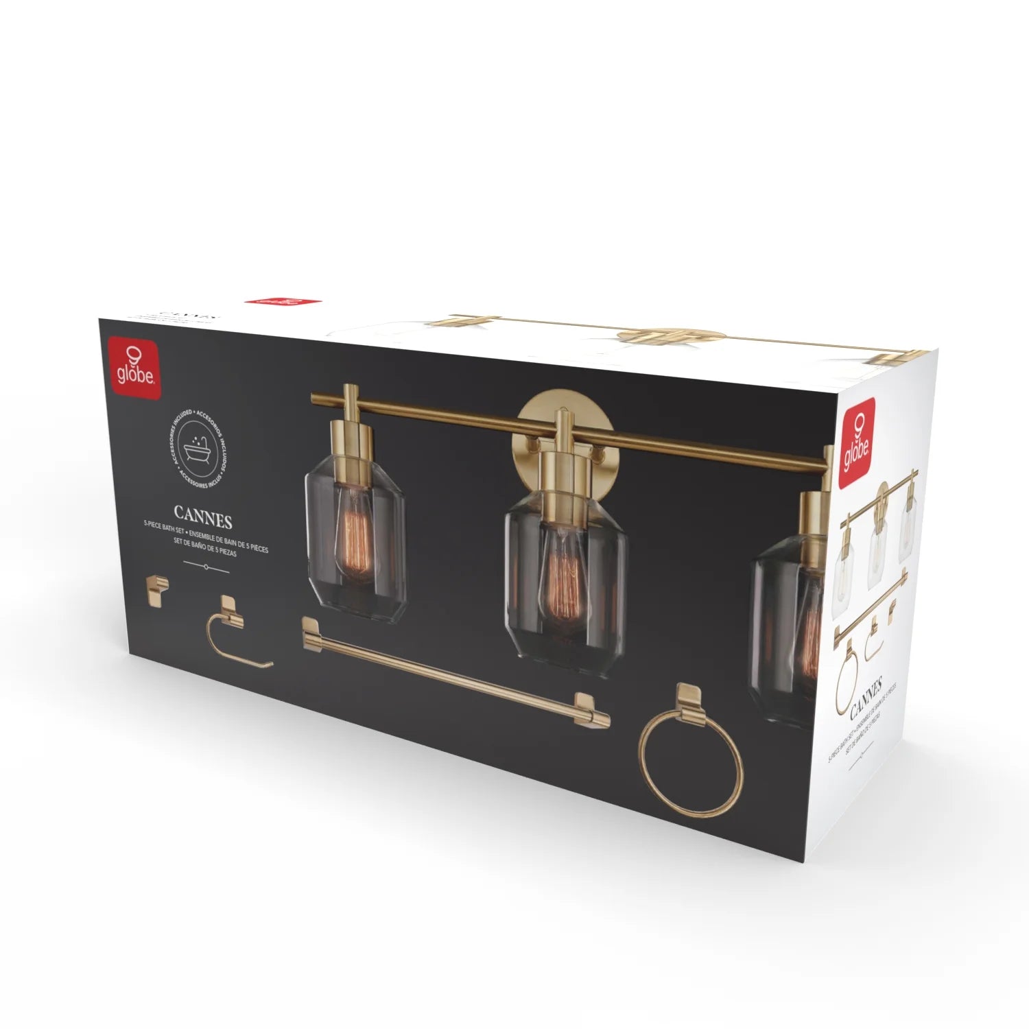 Globe Electric Matte Brass Modern 5-Piece All-In-One Bathroom Set with Vanity Light, LED Bulbs