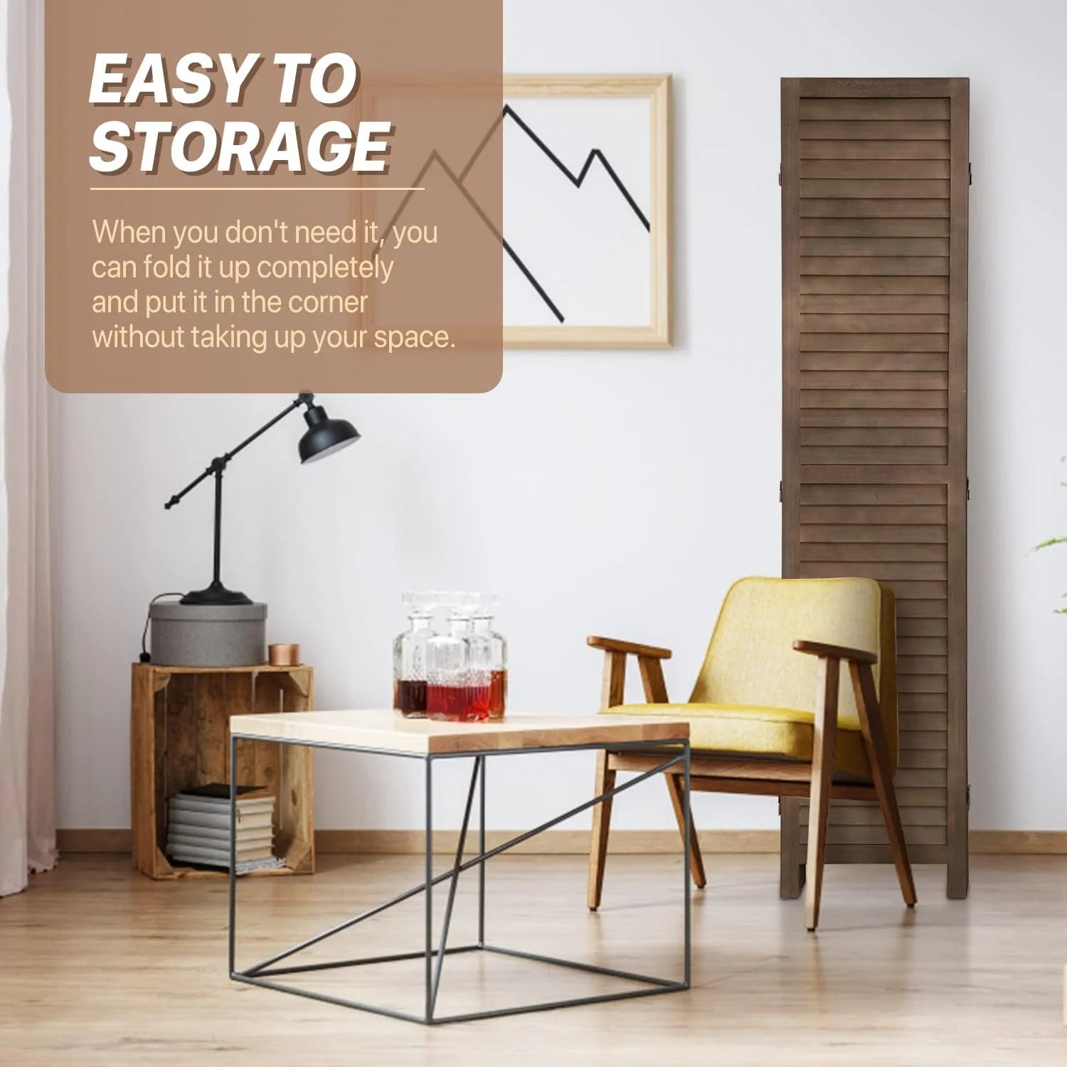 Dkelincs 6 Panel Wood Room Divider Folding Privacy Screen 5.75 Ft Freestanding Partition Wall Divider, Brown
