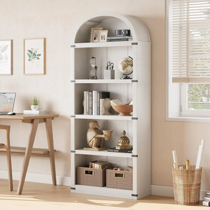 Accreate Bookcase 5 Shelf Arched Bookshelf 71.65in Tall Bookcase Farmhouse Display Storage Rack Wooden Bookshelves for Home office, Living Room