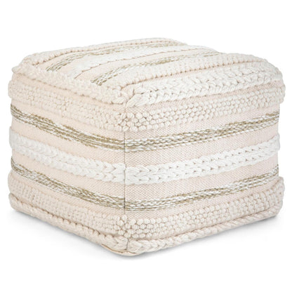 Sommer Boho Square Pouf in Natural Handloom Woven Pattern
