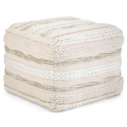 Sommer Boho Square Pouf in Natural Handloom Woven Pattern