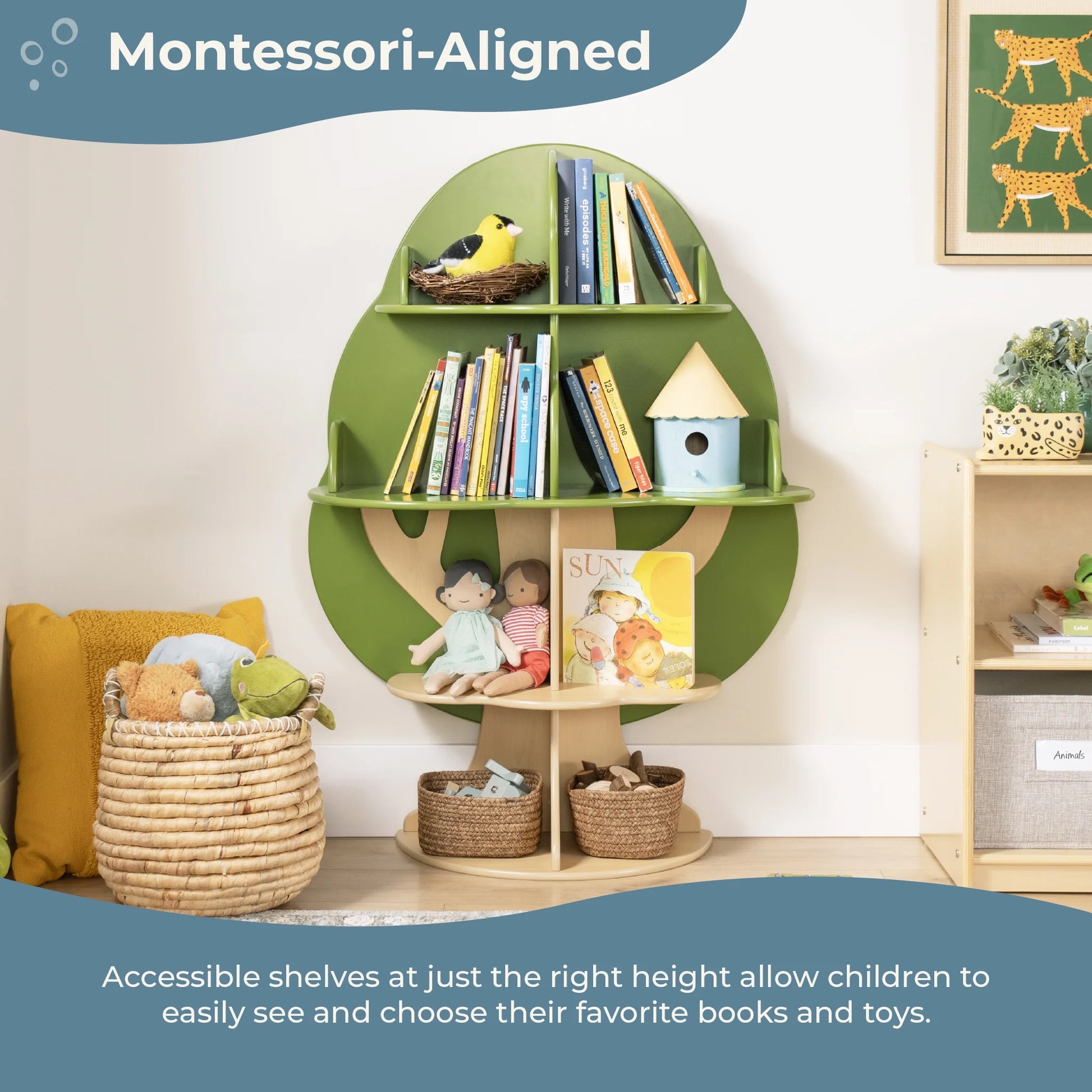 Guidecraft Tree Bookshelf for Kids: Montessori Wooden bookshelves and bookcases with 6 Shelves for Nursery, Homeschool, Daycare and Playroom Storage