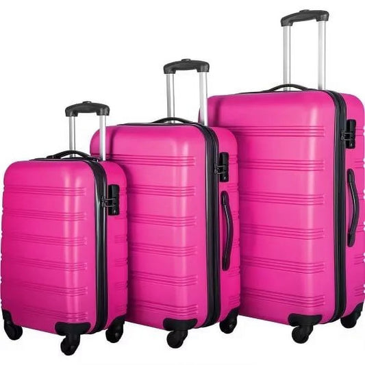 Expandable Suitcase Set of 3 with Double Spinner Wheels, Indestructible PP Material Hard Shell Luggage Sets TSA Lock, Carry on Expandable, Lightweight,20" 24' 28",Pink