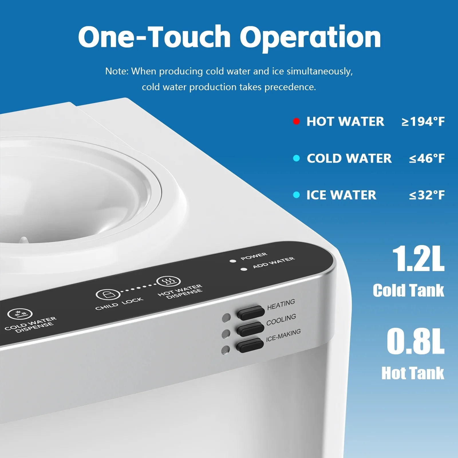 Advwin 3-in-1 Water Dispenser with Ice Maker, 33lbs/24H, Top Loading 3 or 5 Gallon, Water Cooler Dispenser for Home Office, Hot & Cold Water Dispenser, Child Lock