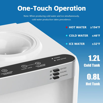 Advwin 3-in-1 Water Dispenser with Ice Maker, 33lbs/24H, Top Loading 3 or 5 Gallon, Water Cooler Dispenser for Home Office, Hot & Cold Water Dispenser, Child Lock