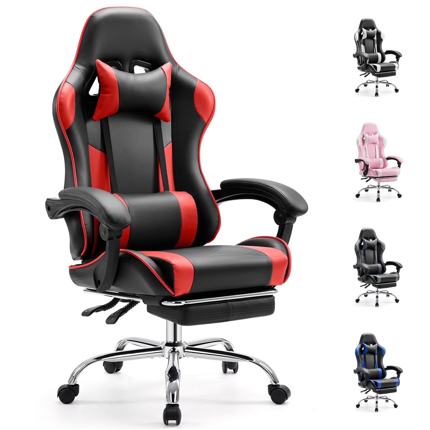 MCQ Ergonomic Swivel Gaming Chair with Headrest Lumbar Support for Home Office, Black and Grey