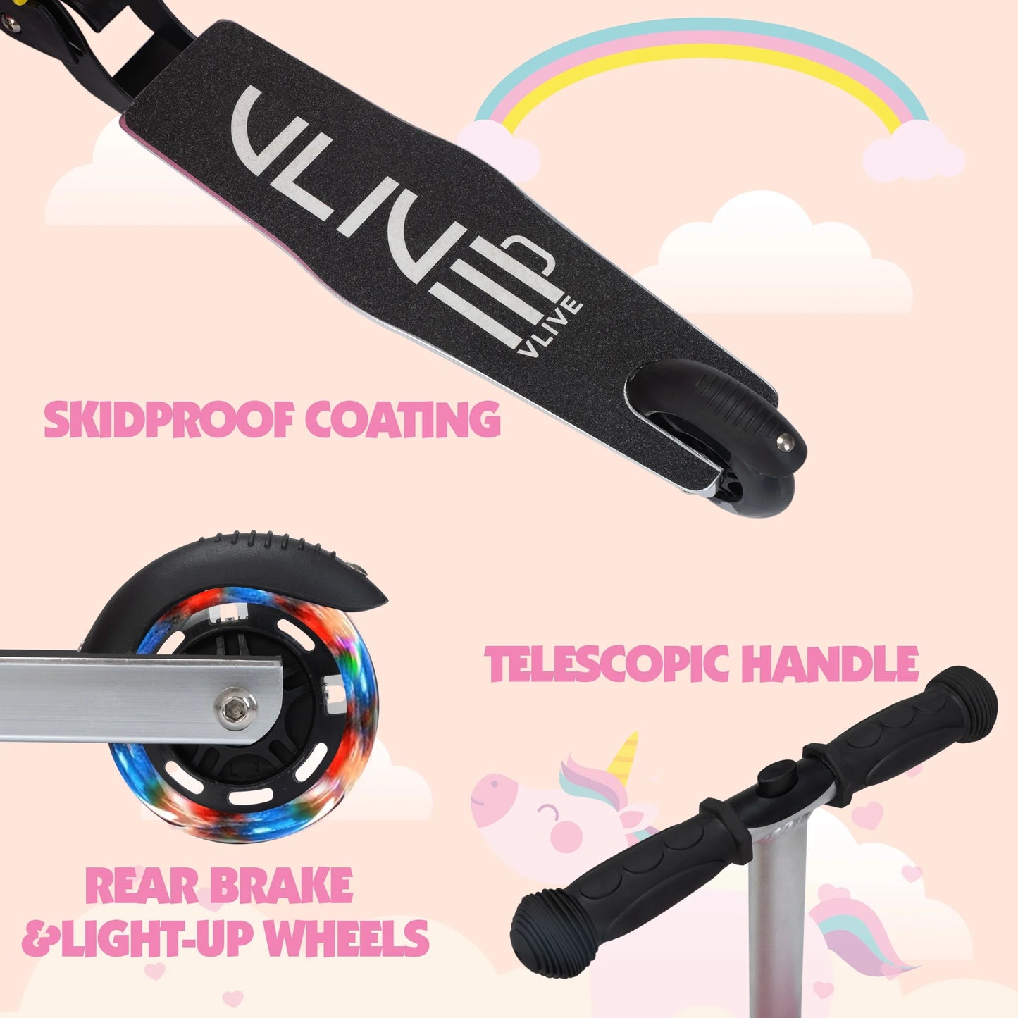 VLIVE 19 in Kids 2 Piece Unicorn Spinner Carry On Luggage with Scooter, Pink