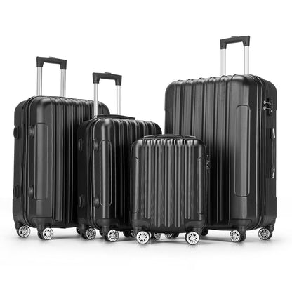 Yardi Yard 4-Piece Fashional Luggages, Luggage with Universal Wheel and Aluminium Alloy Tie Rod Handle, 4-in-1 Vertical Pattern Luggage Set for Outdoor Travel, Black