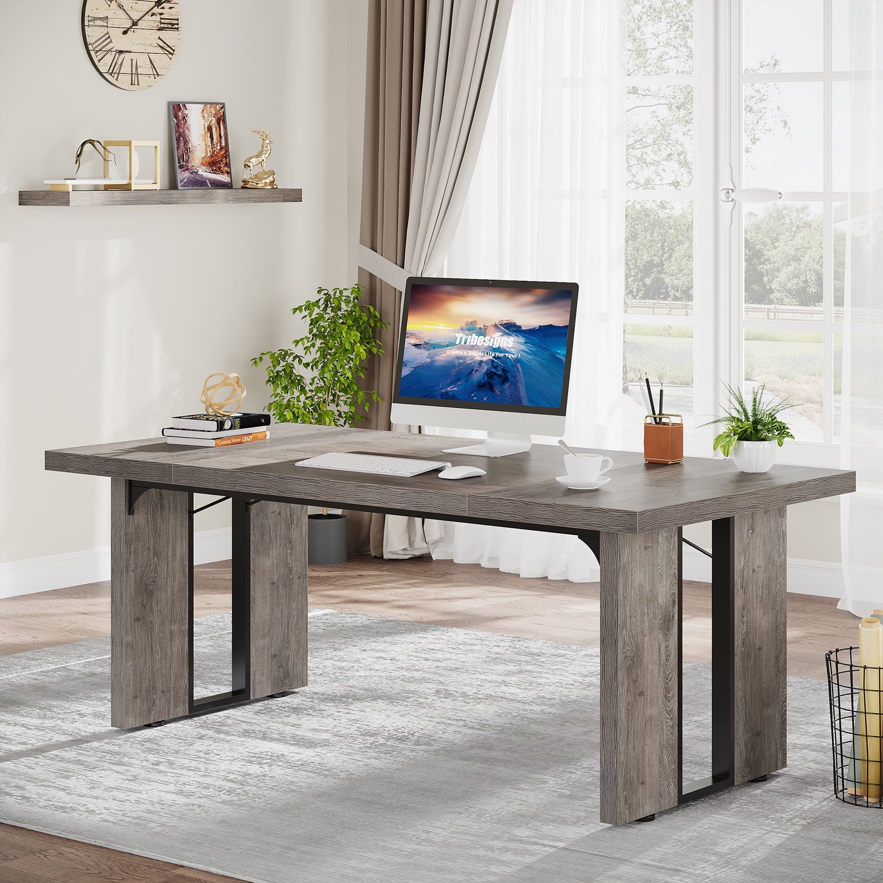 Tribesigns 70.9 Inch Executive Computer Desk, Large Study Writing Table for Home Office, Grey