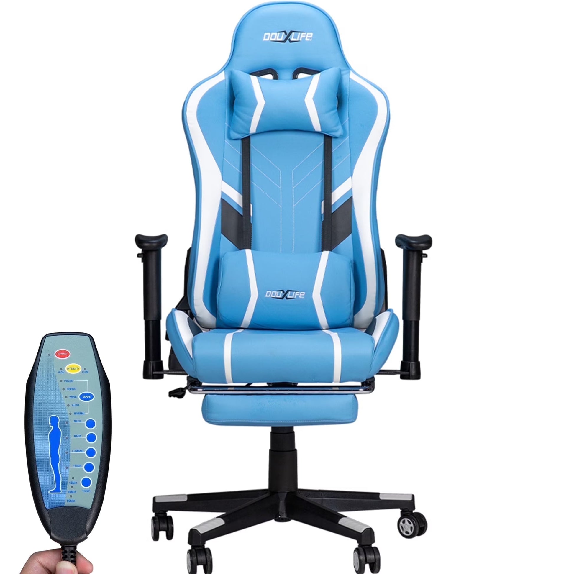 Douxlife 7-Point Massage Gaming Chair with Footrest, 175° Reclining, Ergonomic Racing High Back Home Office Computer Chair, Video Game Chair for Adults Kids