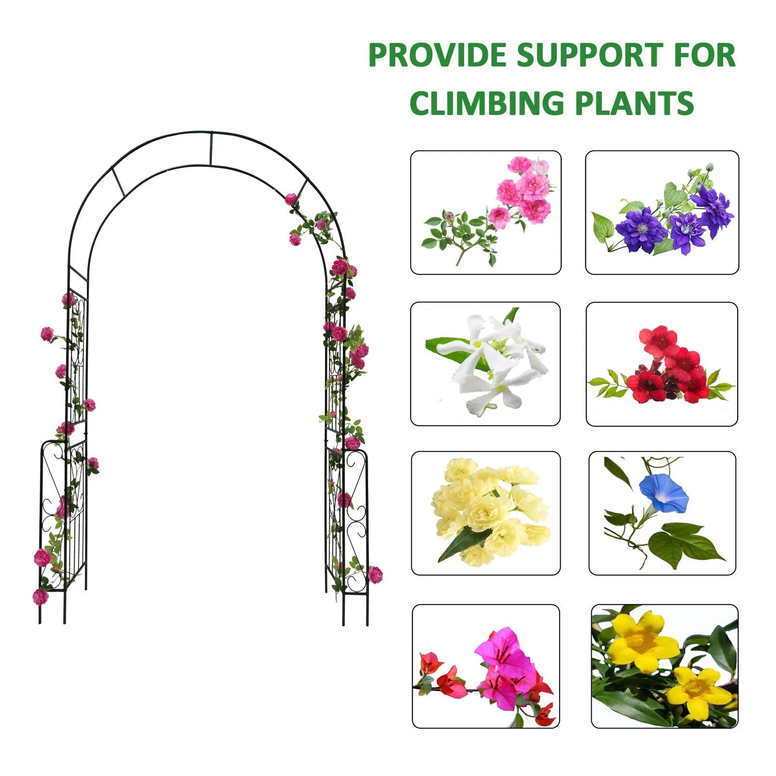 UBesGoo Black 0.5-inch Galvanized Steel Garden Arch Arbor Trellis, Ideal for Climbing Plants
