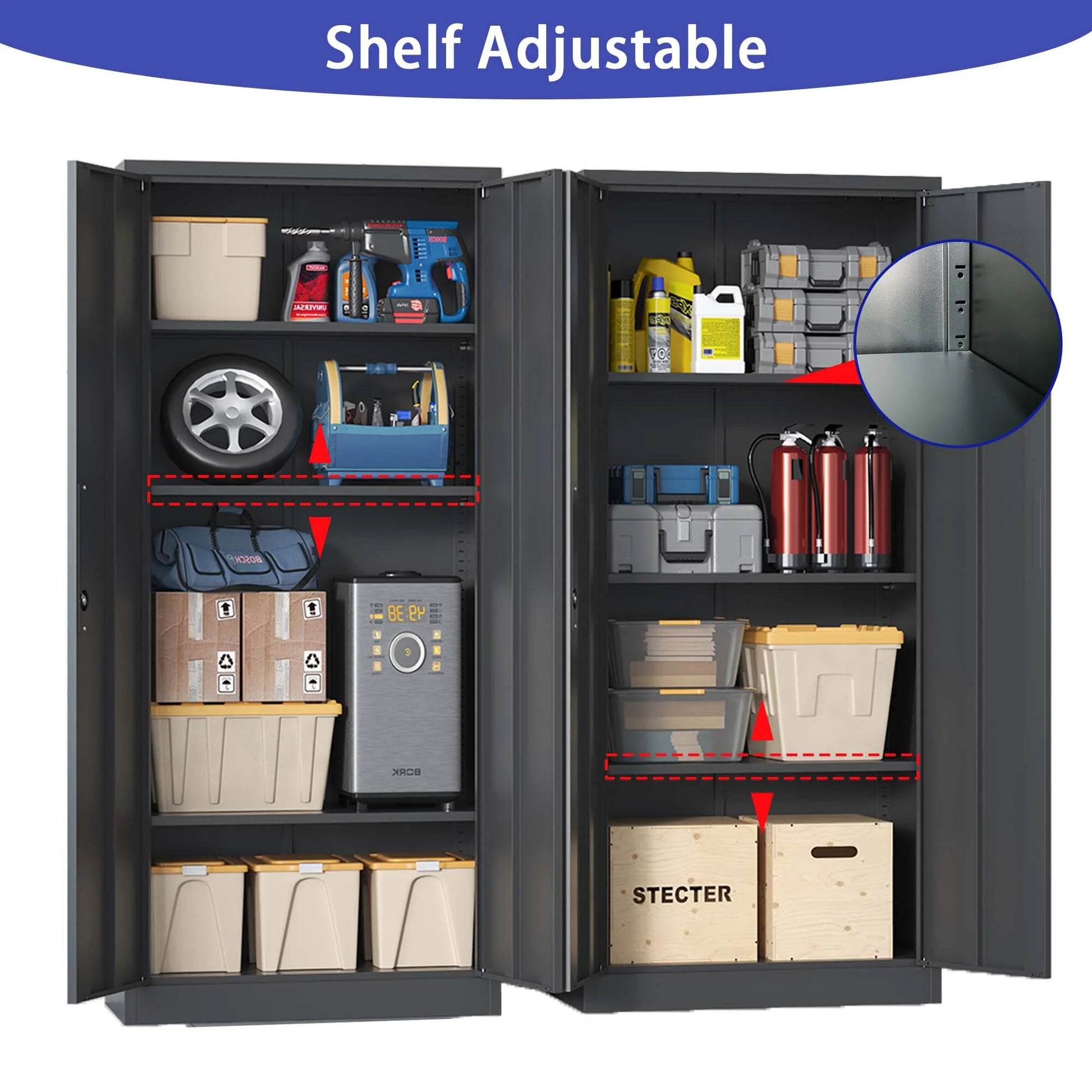 DUOSONG 71"H Metal Garage Storage Cabinet, Black Tool Steel Locking Cabinet With Doors And 3 Shelves, Tall Cabinets For Garage Storage Systems Lockable File Cabinet For Home Office, Classroom/Pantry