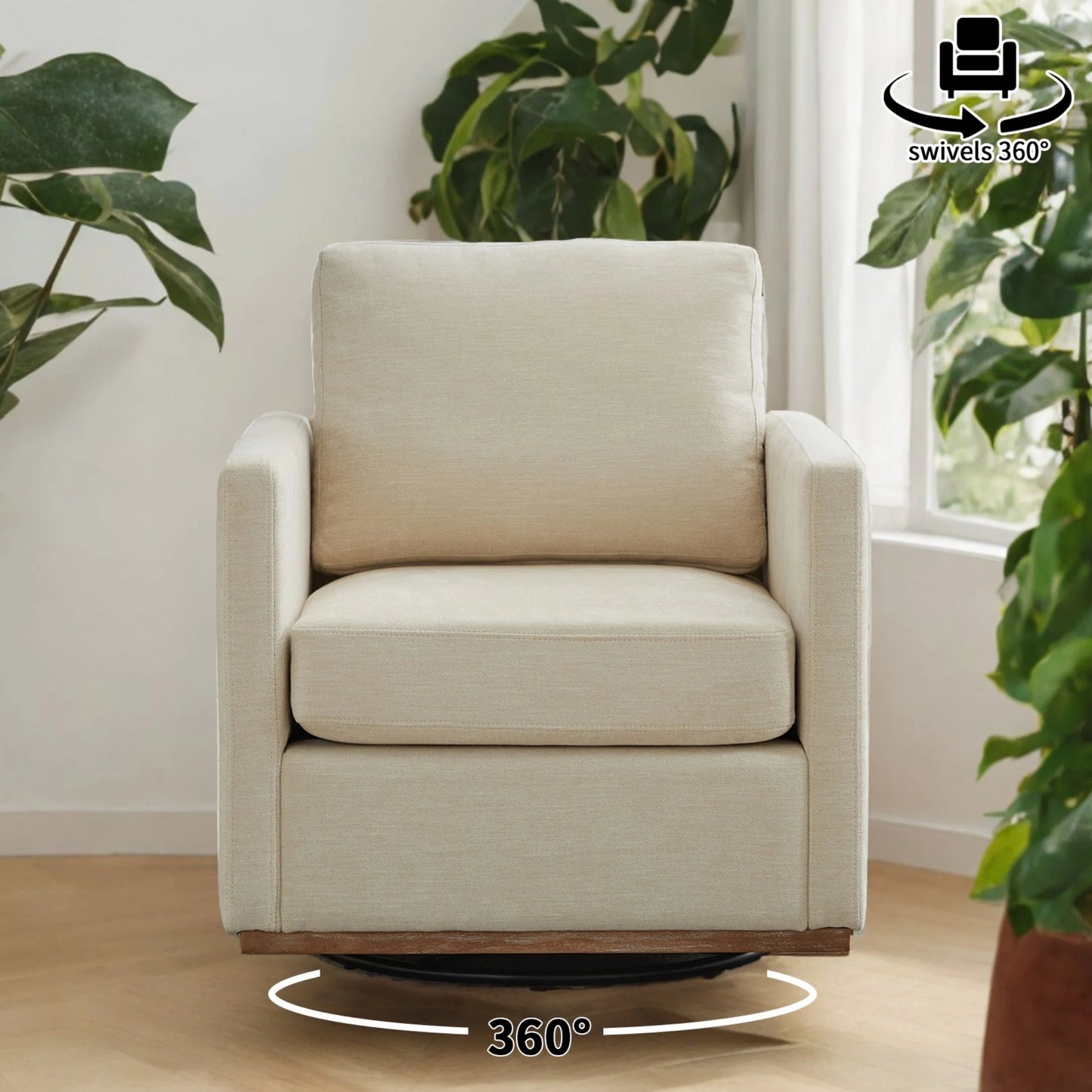 Swivel Accent Chair360 Degree Square Swivel Chair for Living Room, Mid Century Modern Upholstered Swivel Barrel Chair,Comfy Sofa Armchairs for Bedroom,Nursery,Chenille(Beige)