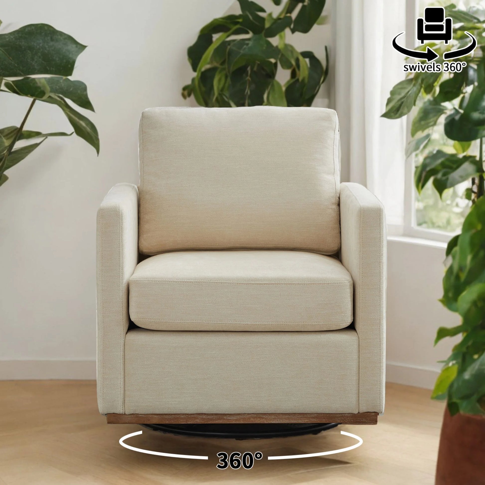 Swivel Accent Chair360 Degree Square Swivel Chair for Living Room, Mid Century Modern Upholstered Swivel Barrel Chair,Comfy Sofa Armchairs for Bedroom,Nursery,Chenille(Beige)