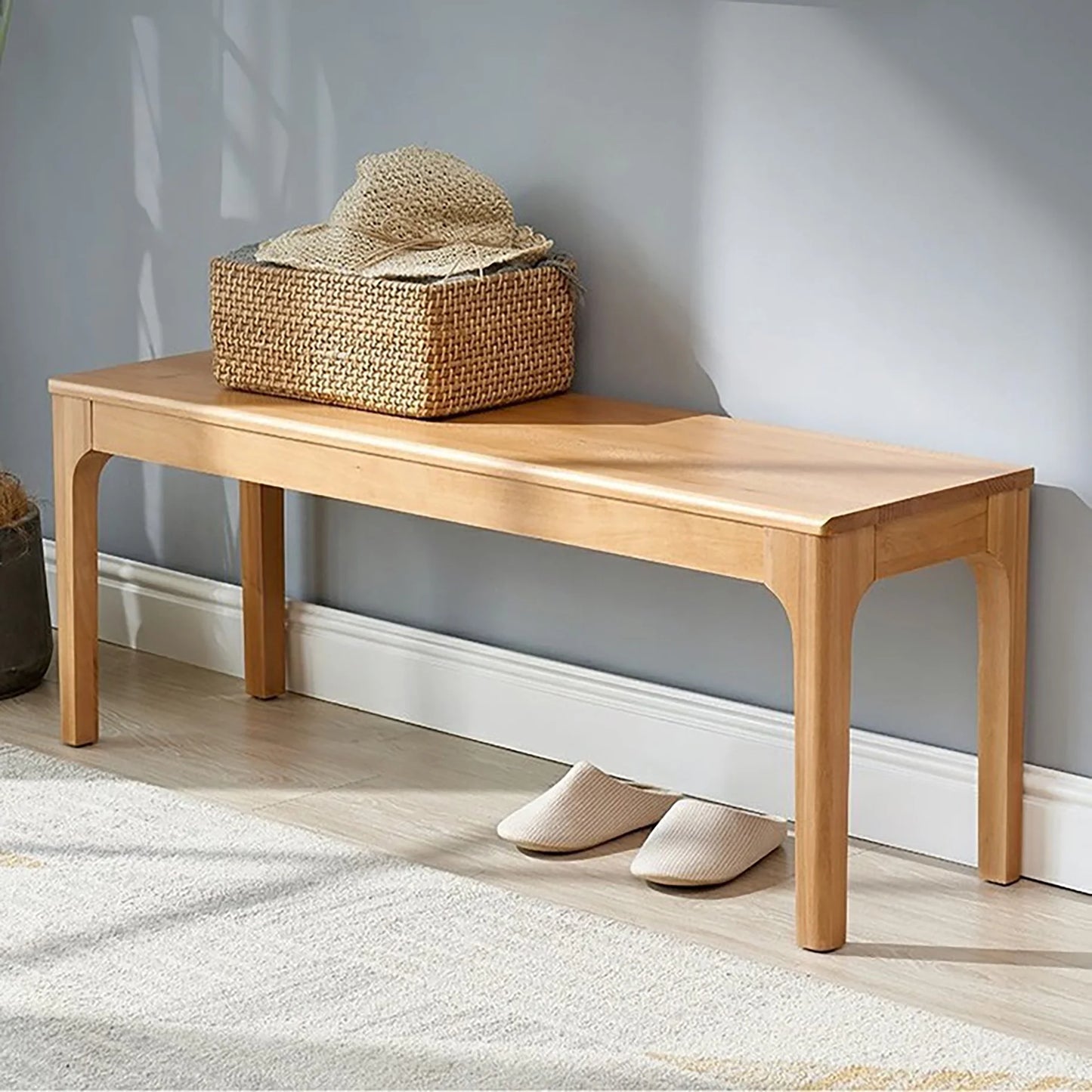 WILK 100% Natural Solid Oak Wood-color Bench Farmhouse Dining Bench, Entrance Bench Bed End Bench,for Living Room, Bedroom ,Home Office,, Balcony,Patios
