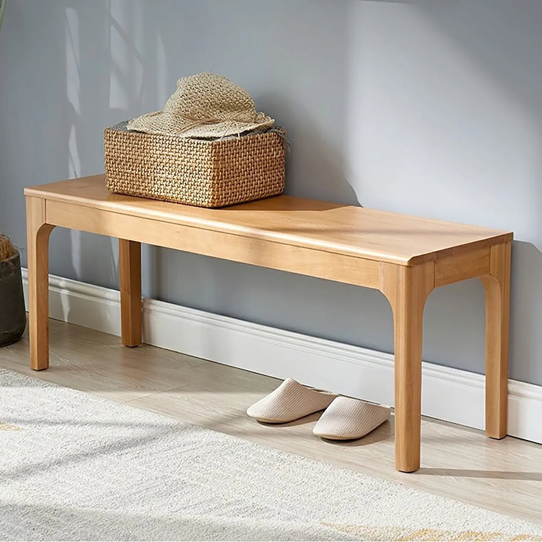 WILK 100% Natural Solid Oak Wood-color Bench Farmhouse Dining Bench, Entrance Bench Bed End Bench,for Living Room, Bedroom ,Home Office,, Balcony,Patios