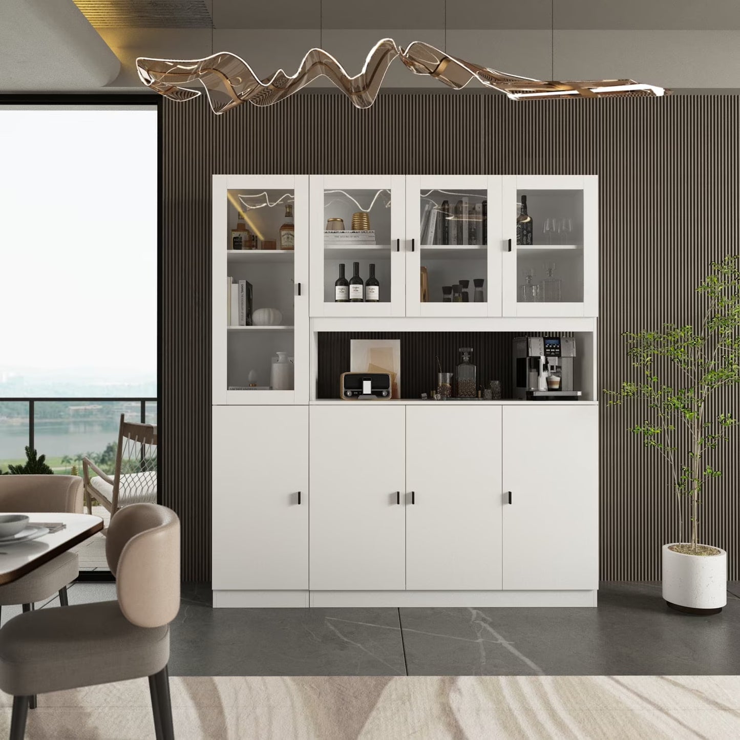Modern Versatile Storage Cabinet Set, White 5-Door Bookcase Display Storage Organizer for Home Office Bedroom Living Room, 62.9"x12.2"x70.9"