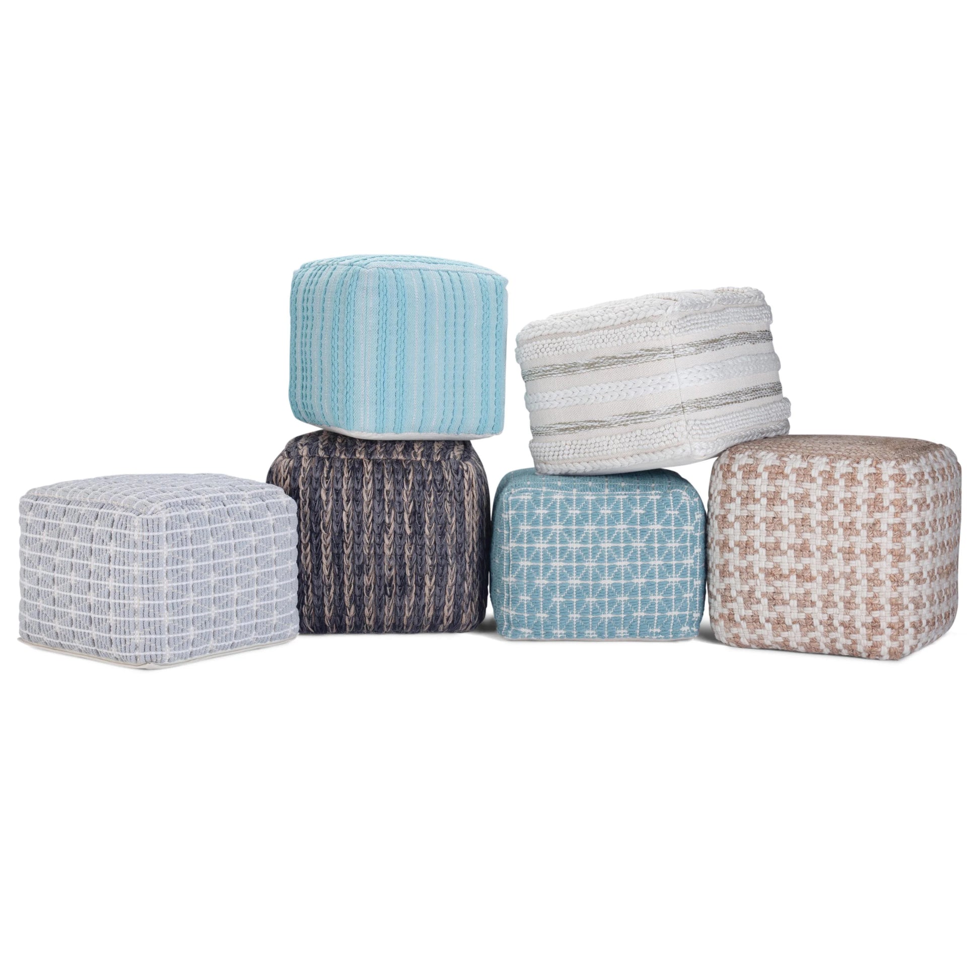 Sommer Boho Square Pouf in Natural Handloom Woven Pattern