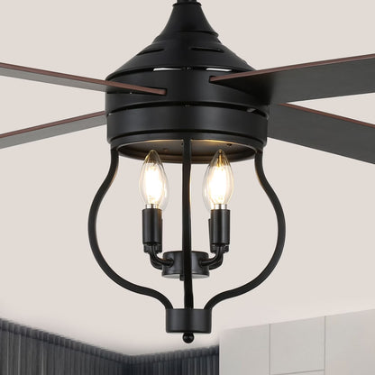 Chichoice 52 inch industrial Wood Farmhouse Ceiling Fan with candle Lights and Remote Control Reversible Motor