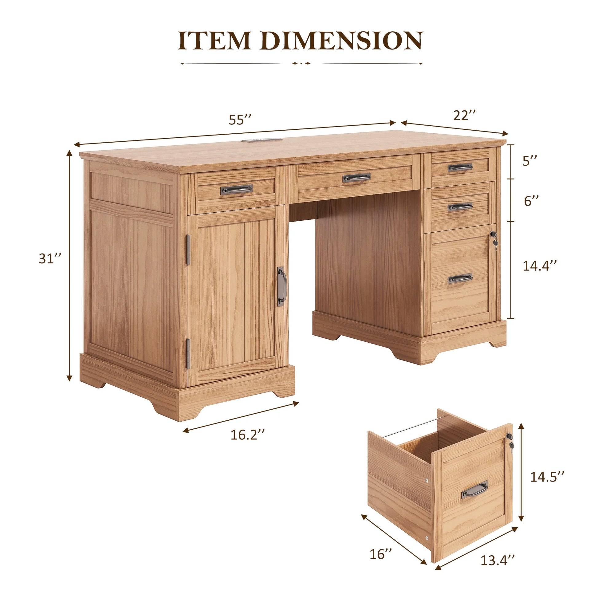 Whalefall 55 in Farmhouse Executive Desk with File Drawer for Adult Home Office, White