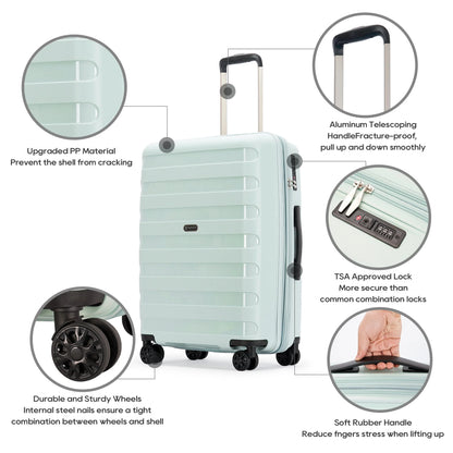 Ginza Travel 3 Piece Hardside Expandable Luggage Sets,PP Hard Luggage with Spinner Wheels,Azure Water