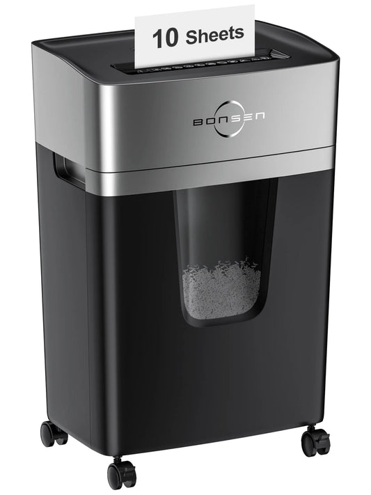 Bonsen 10-Sheet Micro Cut Paper Shredder Home Office Shredder with 5.2 Gallon Wastebasket