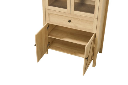 Lisonu 72" Arched Bookcase with Doors, Tall Dome Display Cabinet with Storage for Living Room or Home Office, Natural