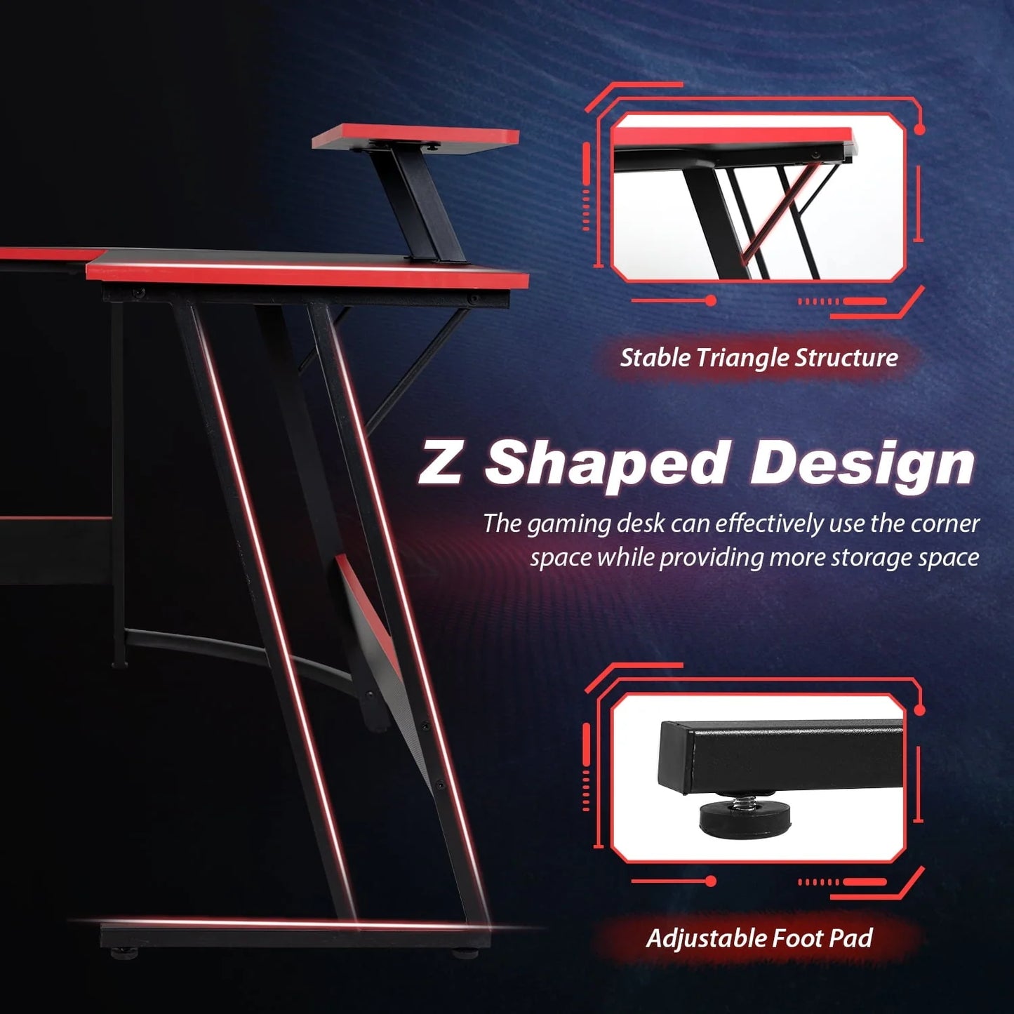 YRLLENSDAN L Shaped Computer Desk, Corner Desk Gaming Table Computer Desk L Shaped Desks Gaming Desks with Large Desktop for Home Office, Black