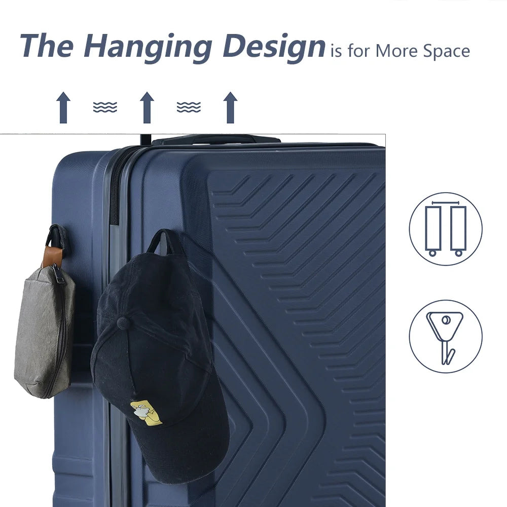 3 Piece Navy Luggage Travel Set, 20" 24" 28" Carry on Luggage with Spinner Wheels, Lightweight Hard Case Luggage Travel Suitcase Christmas Gifts for Business Trip Holiday Travel Cruise