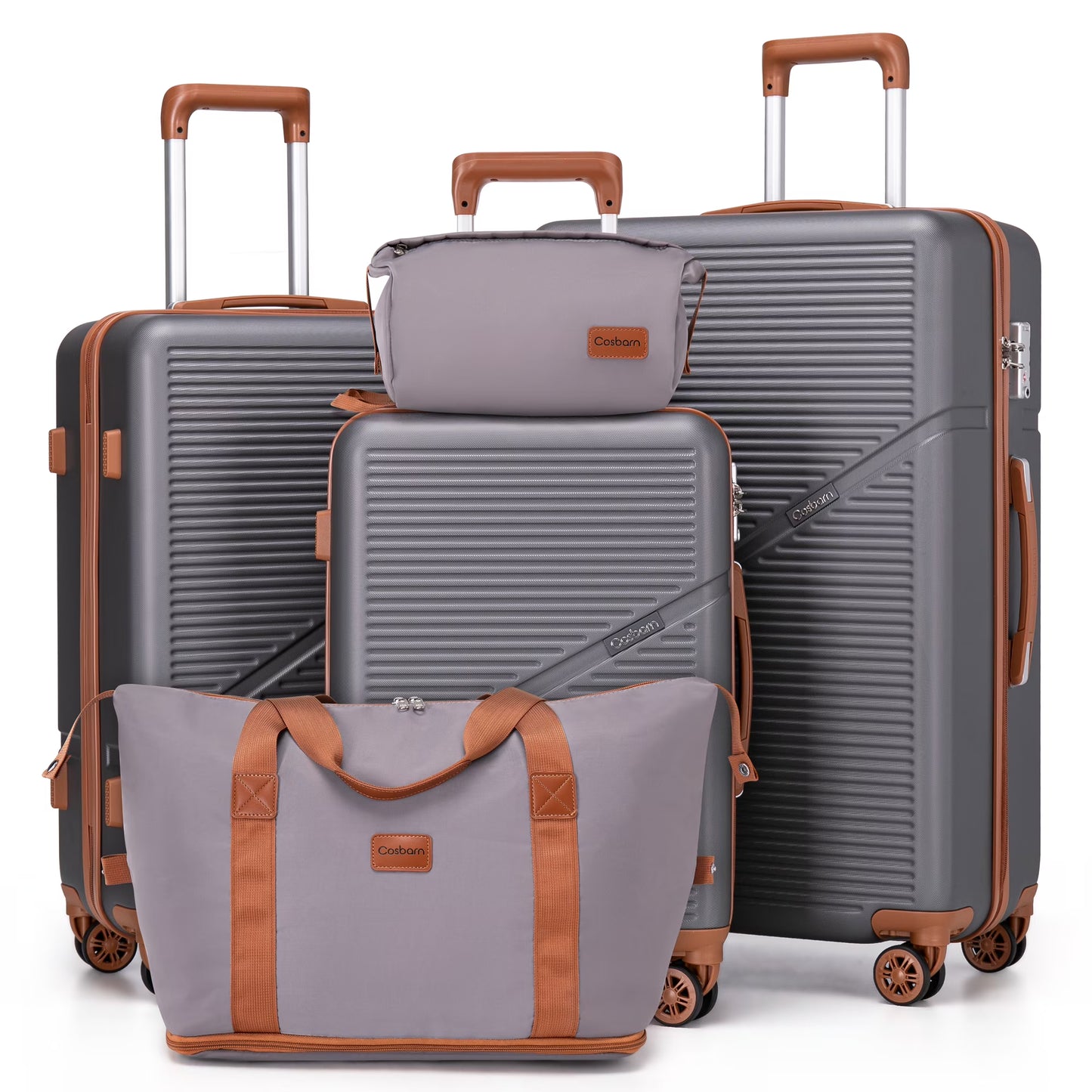 Cosbarn 5 Piece Luggage Sets ABS Hardshell Lightweight Suitcases Sets with TSA Lock Durable Spinner Wheels
